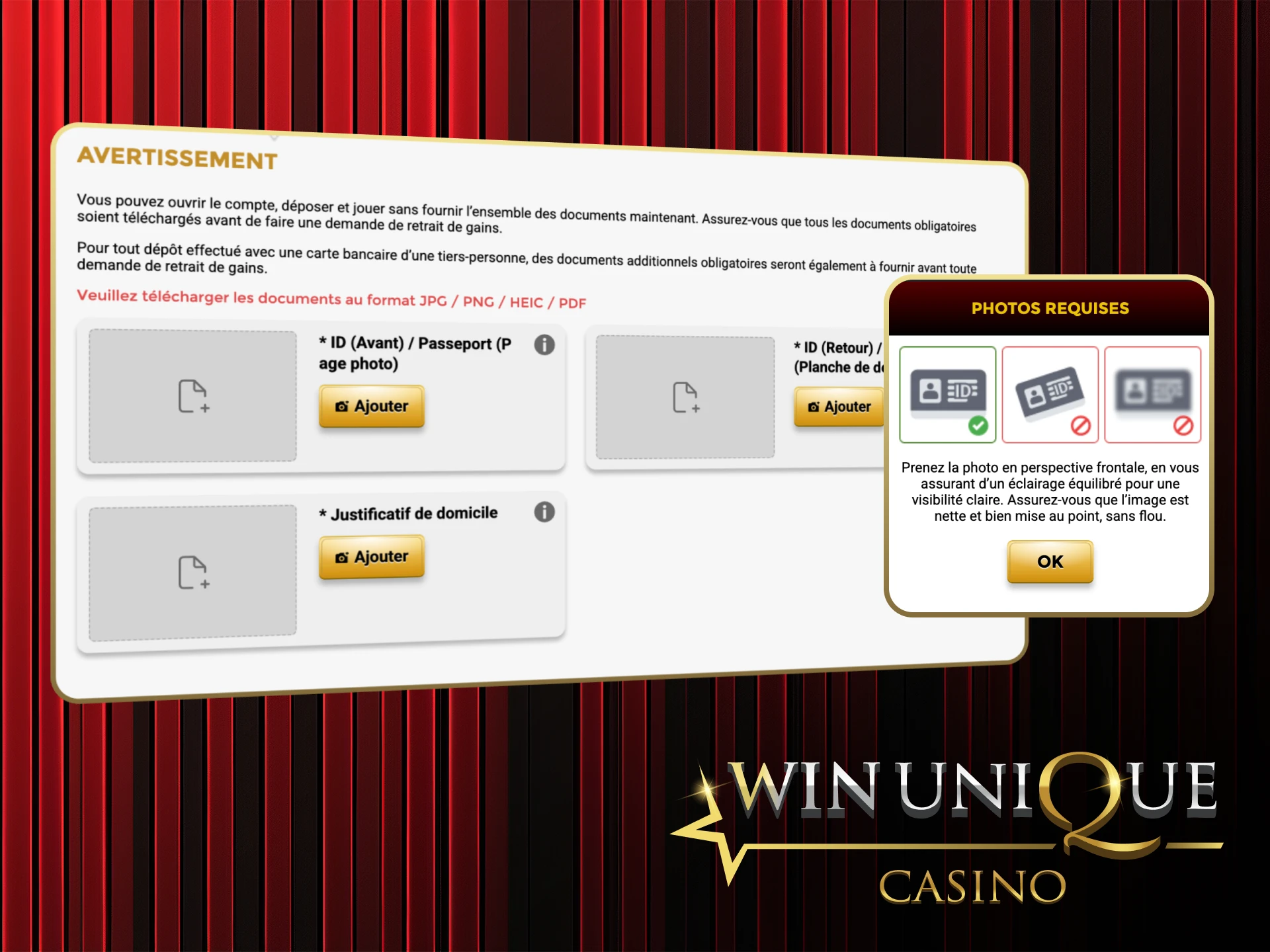 Terminez le processus KYC simple et débloquez votre expérience complète du Win Unique Casino.