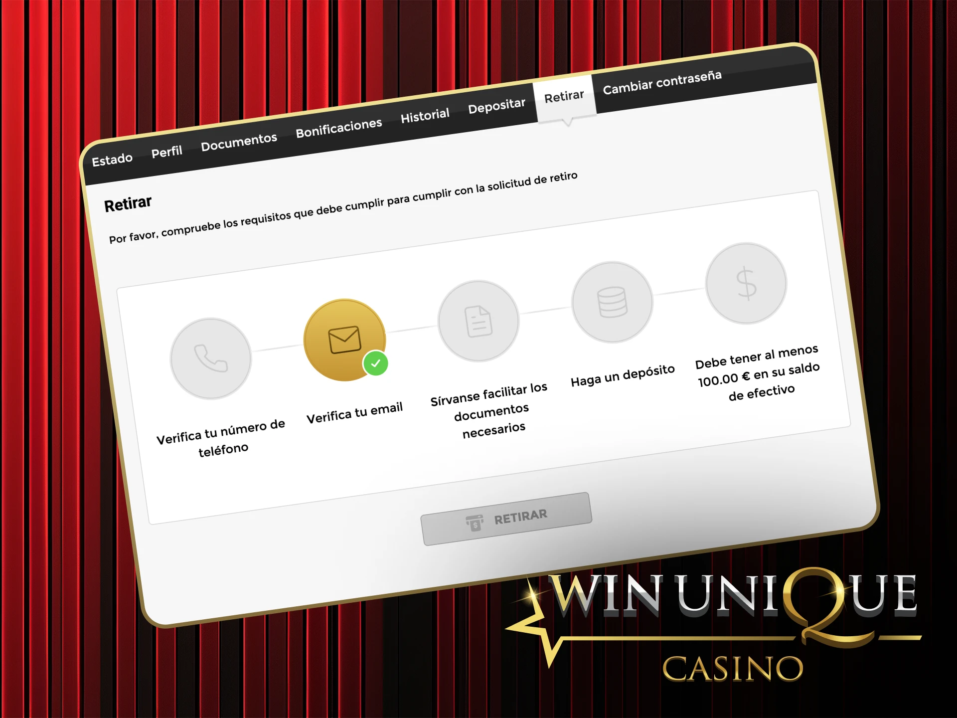 Retire sus ganancias de forma rápida y segura en Win Unique Casino.