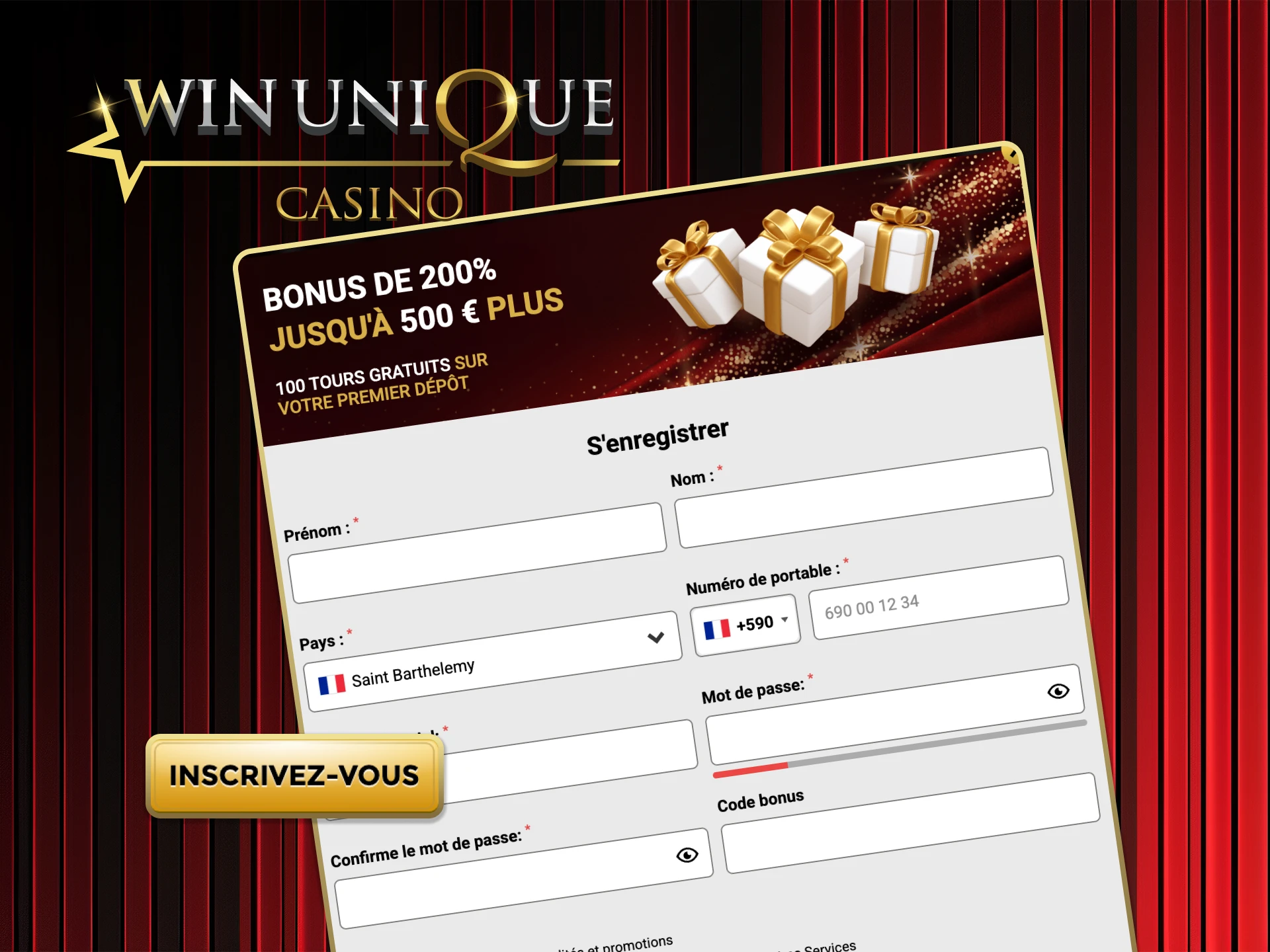 Inscrivez-vous maintenant et jouez au Win Unique Casino en quelques étapes seulement.
