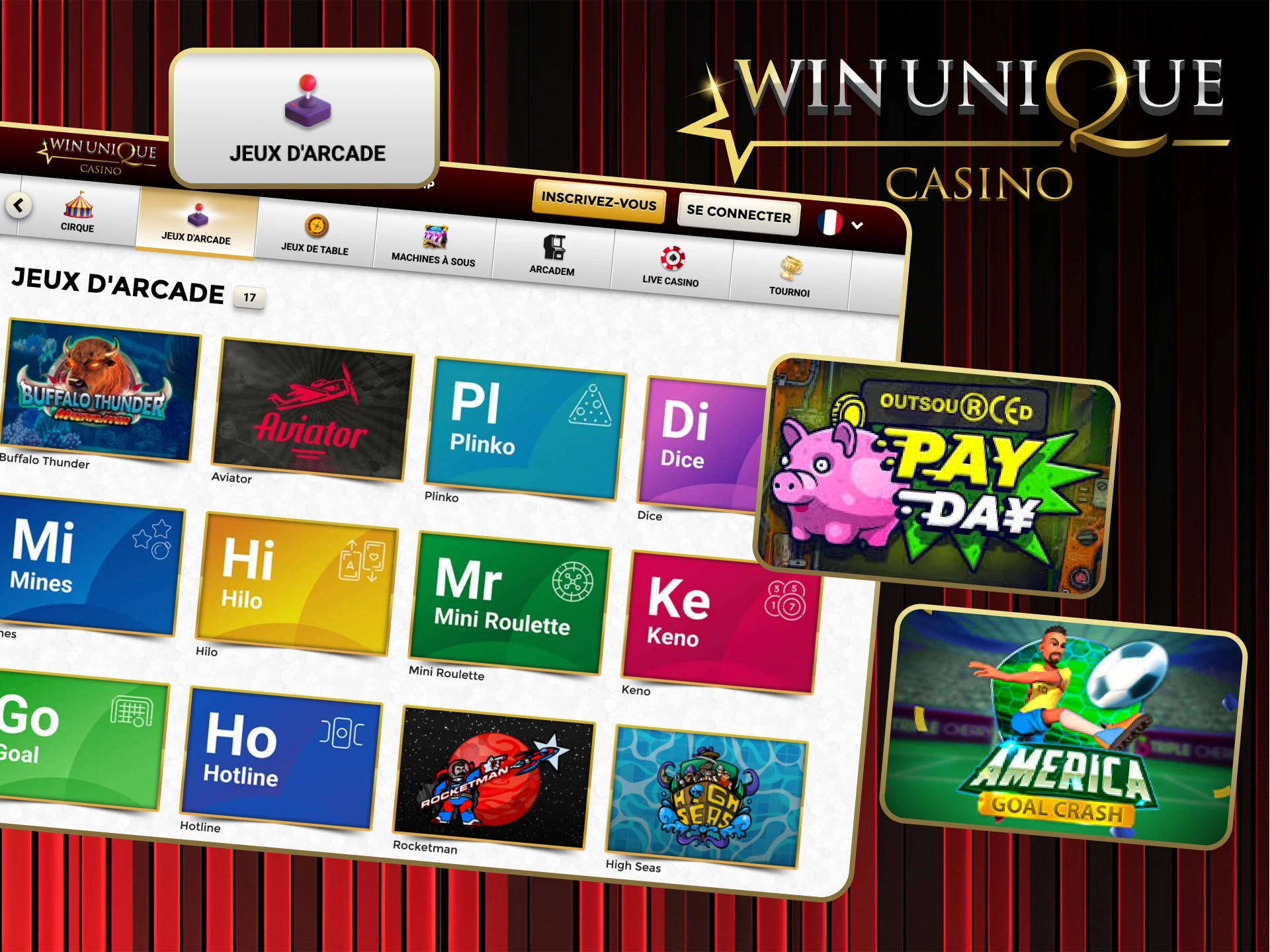 Amusez-vous avec des jeux de style arcade au Win Unique Casino.