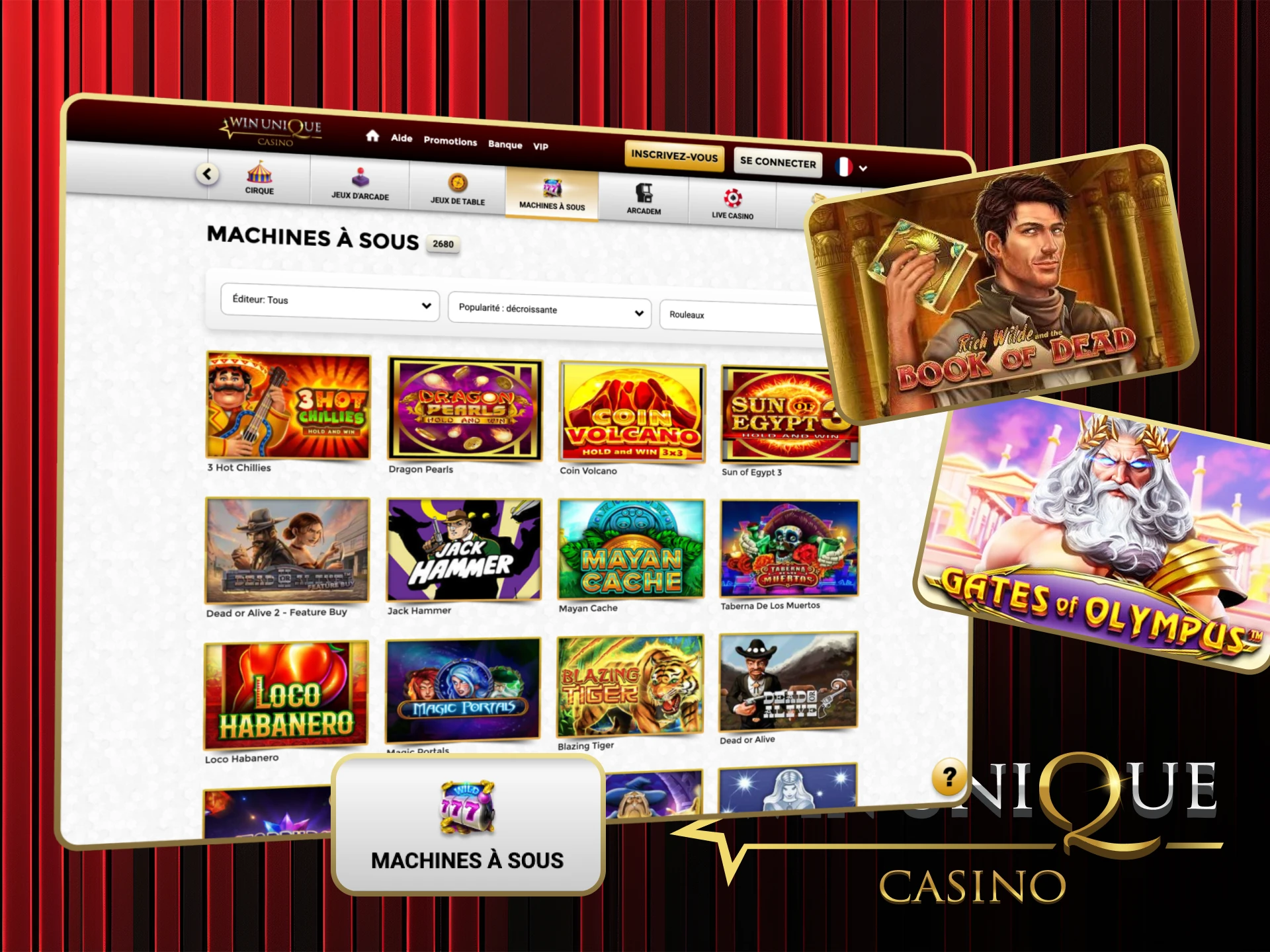 Faites tourner les meilleures machines à sous en ligne sur Win Unique Casino maintenant.