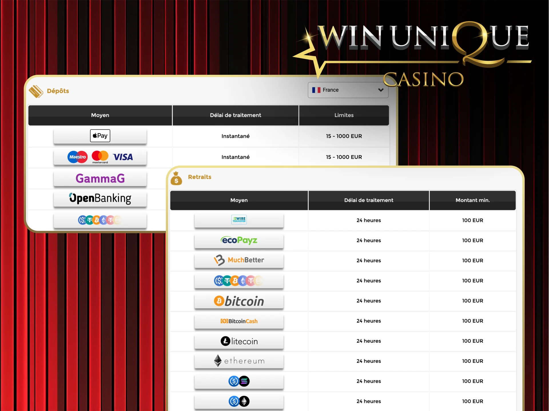 Effectuez des transactions rapides et sécurisées sur Win Unique Casino.