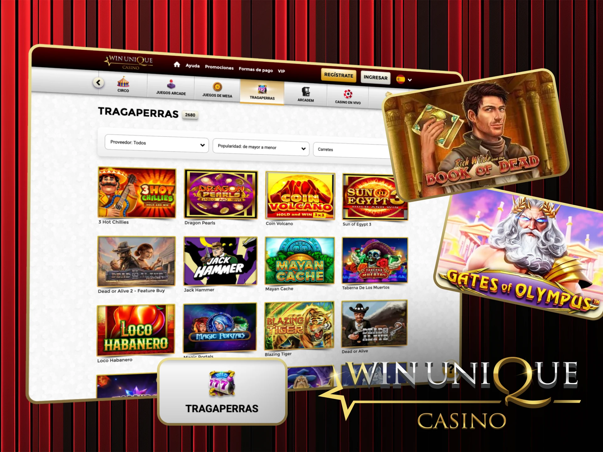 Gire las mejores tragamonedas en línea en Win Unique Casino ahora.