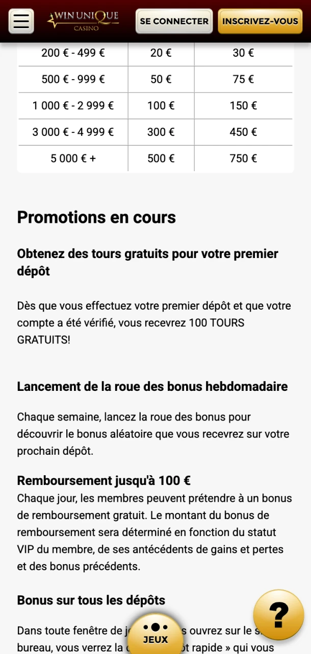 Participez aux événements du Win Unique Casino et améliorez votre statut VIP.